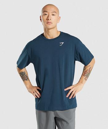 Pánské T Shirts Gymshark Essential Oversized Tmavě Blankyt | CZ 2506NWY